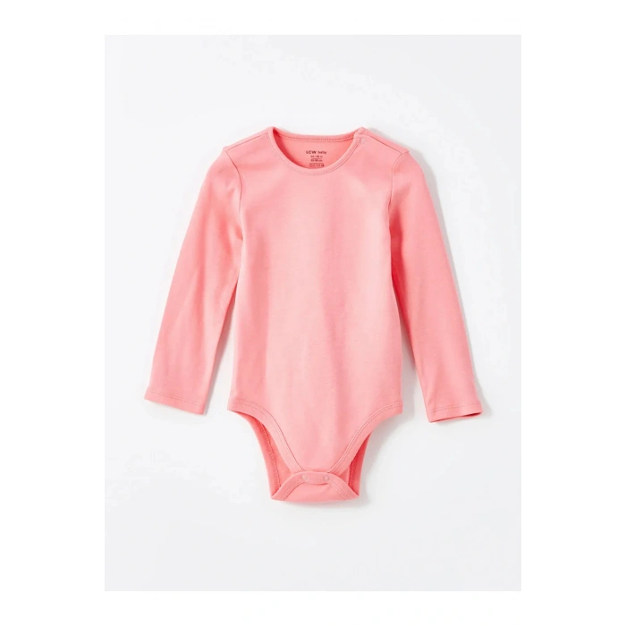 LCW baby Ekru Baskılı Bisiklet Yaka Uzun Kollu Kız Bebek Çıtçıtlı Body 2li