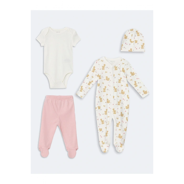 LCW baby Ekru Baskılı Kız Bebek Hastane Çıkış Seti