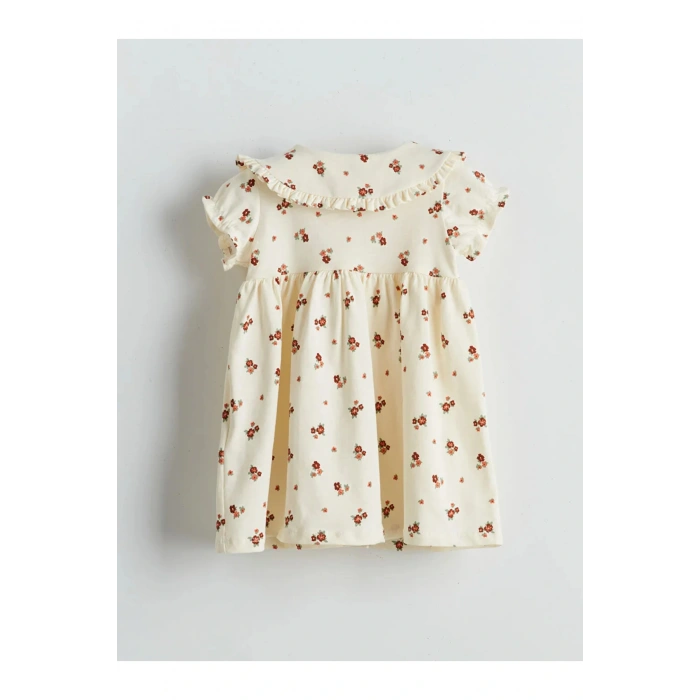 LCW baby Ekru Bebe Yaka Çiçekli Kız Bebek Elbise