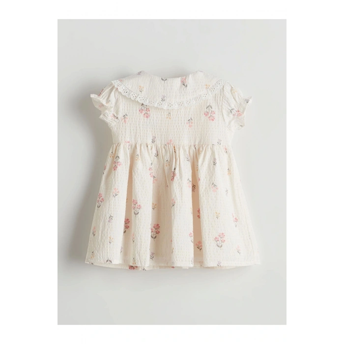LCW baby EKRU Bebe Yaka Çiçekli Kız Bebek Elbise