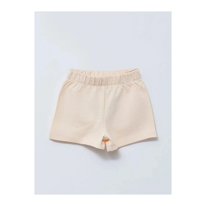 LCW baby ekru Beli Lastikli Pamuklu Kız Bebek Şort