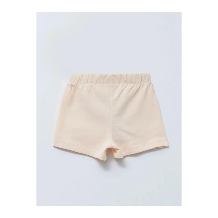 LCW baby ekru Beli Lastikli Pamuklu Kız Bebek Şort