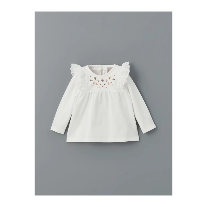 LCW baby Ekru Bisiklet Yaka Çiçekli Kız Bebek Bluz ve Tayt 2li