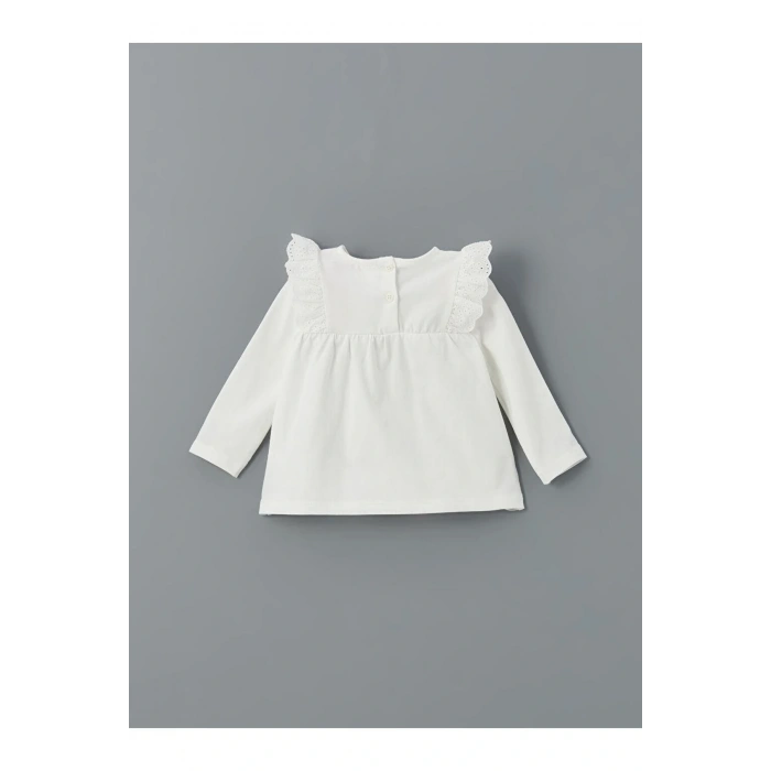 LCW baby Ekru Bisiklet Yaka Çiçekli Kız Bebek Bluz ve Tayt 2li