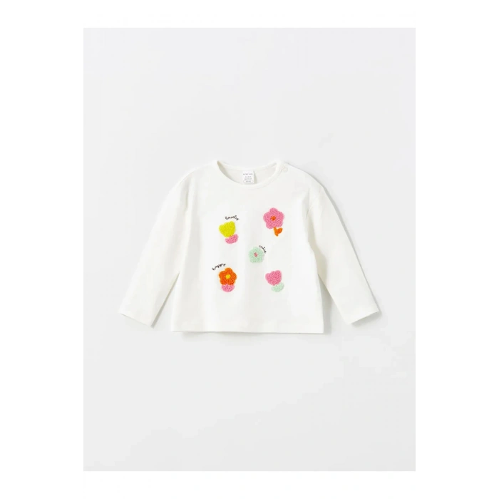 LCW baby Ekru Bisiklet Yaka Çiçekli Kız Çocuk Bluz ve Tayt 2li