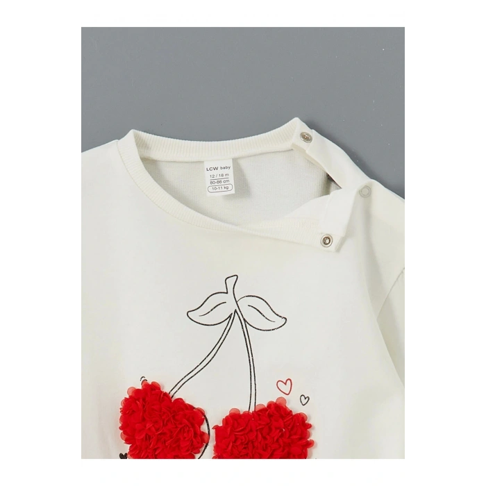 Lcw Baby Ekru Bisiklet Yaka Kiraz Baskılı Kız Bebek Sweatshirt Ve Tayt 2li