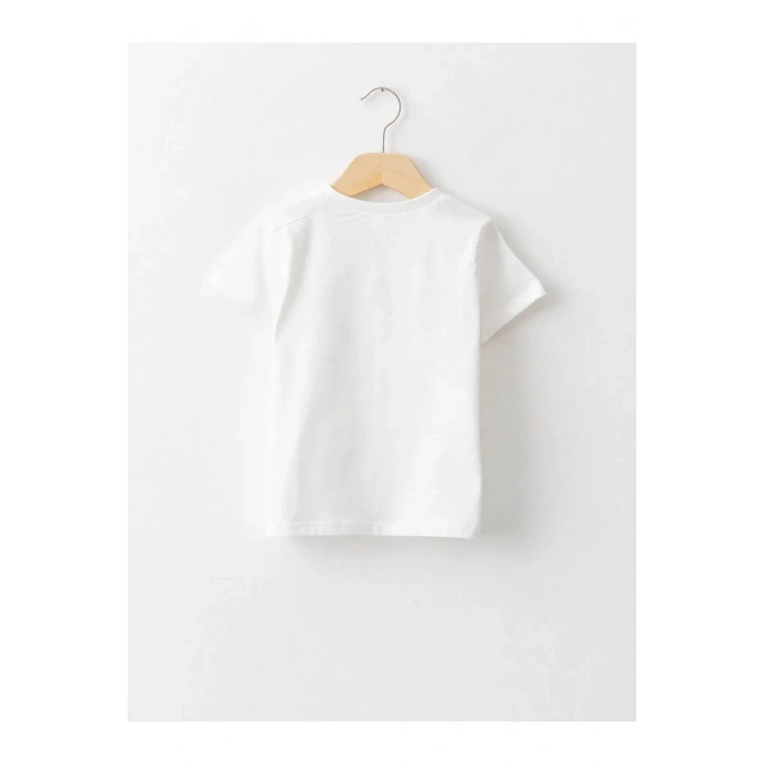 LCW baby Ekru Bisiklet Yaka Kısa Kol Baskılı Pamuklu Erkek Bebek Tişört