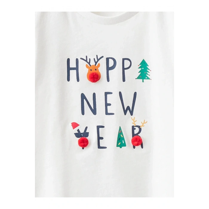 LCW baby Ekru Bisiklet Yaka Kısa Kol Baskılı Pamuklu Erkek Bebek Tişört