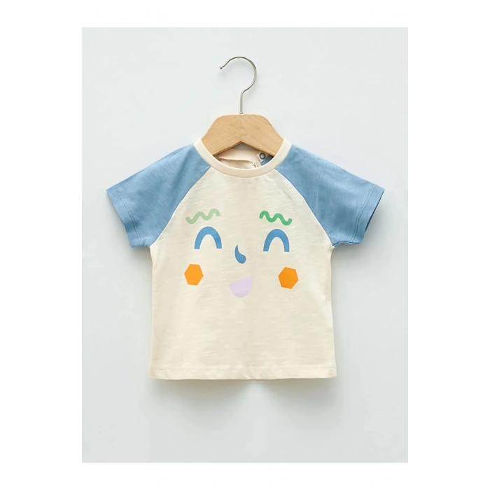 LCW baby Ekru Bisiklet Yaka Kısa Kollu Baskılı Erkek Bebek Tişört 2li