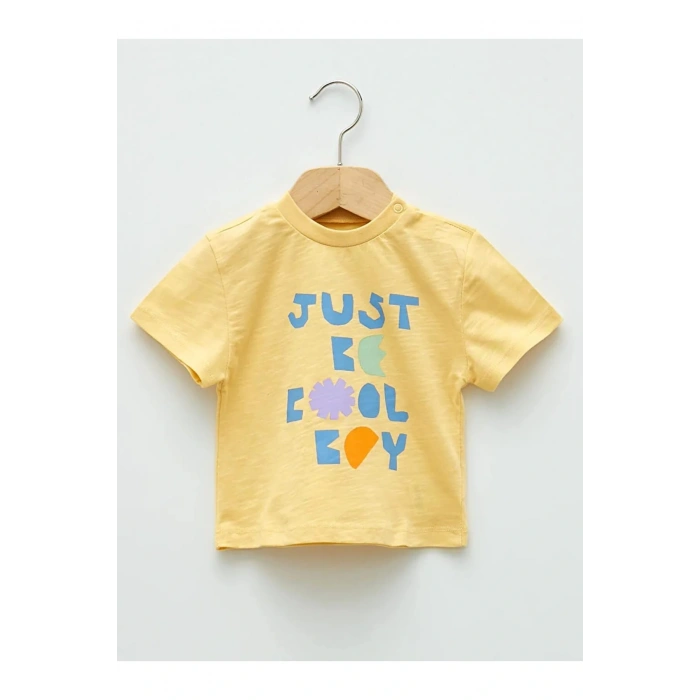 LCW baby Ekru Bisiklet Yaka Kısa Kollu Baskılı Erkek Bebek Tişört 2li