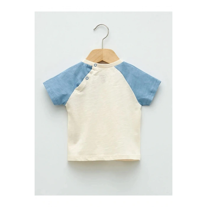 LCW baby Ekru Bisiklet Yaka Kısa Kollu Baskılı Erkek Bebek Tişört 2li