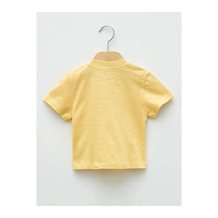 LCW baby Ekru Bisiklet Yaka Kısa Kollu Baskılı Erkek Bebek Tişört 2li