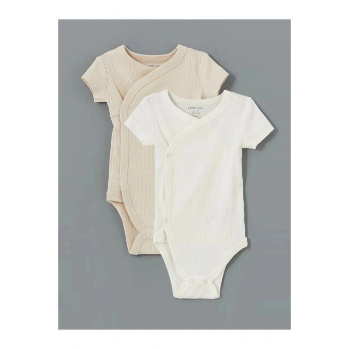 LCW baby Ekru Bisiklet Yaka Kız Bebek Çıtçıtlı Body 2li