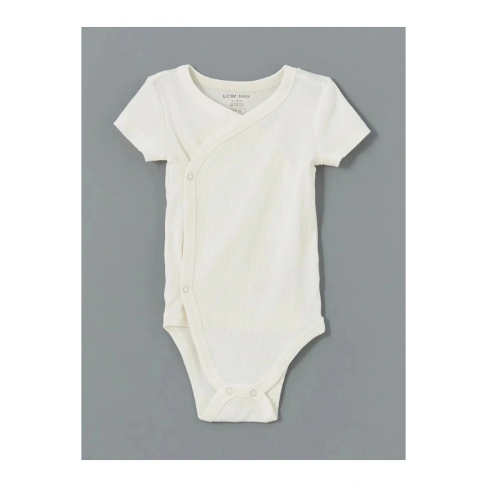 LCW baby Ekru Bisiklet Yaka Kız Bebek Çıtçıtlı Body 2li
