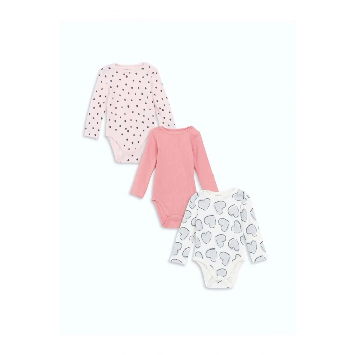 LCW baby Ekru Bisiklet Yaka Kız Bebek Çıtçıtlı Body 3lü