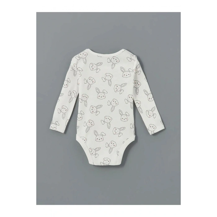 LCW baby Ekru Bisiklet Yaka Kız Bebek Çıtçıtlı Body 3lü