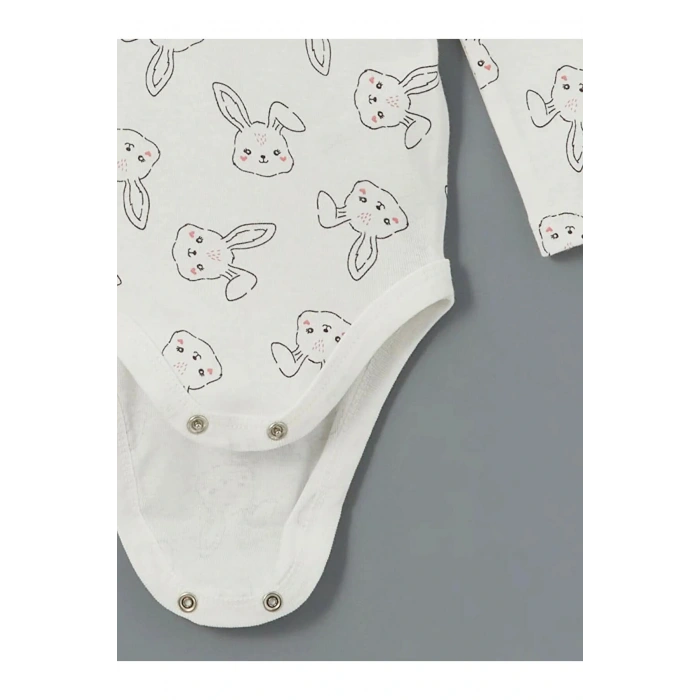 LCW baby Ekru Bisiklet Yaka Kız Bebek Çıtçıtlı Body 3lü