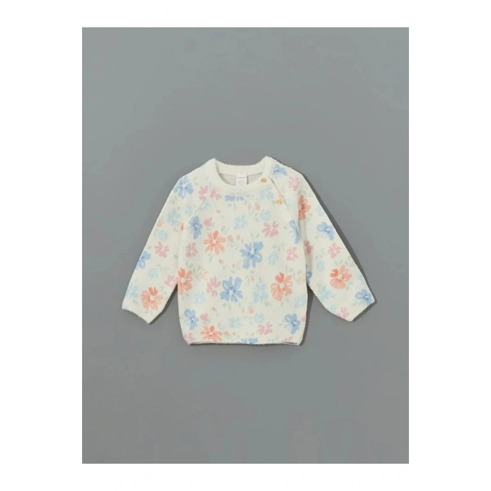 LCW baby Ekru Bisiklet Yaka Uzun Kollu Baskılı Kız Bebek Sweatshirt ve Eşofman Alt 2li Takım