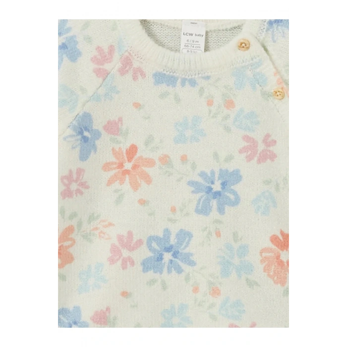 LCW baby Ekru Bisiklet Yaka Uzun Kollu Baskılı Kız Bebek Sweatshirt ve Eşofman Alt 2li Takım