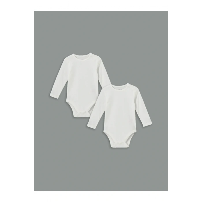 LCW baby Ekru Bisiklet Yaka Uzun Kollu Kız Bebek Çıtçıtlı Body 2li