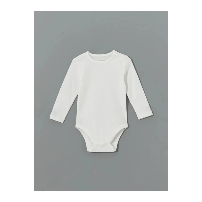 LCW baby Ekru Bisiklet Yaka Uzun Kollu Kız Bebek Çıtçıtlı Body 2li