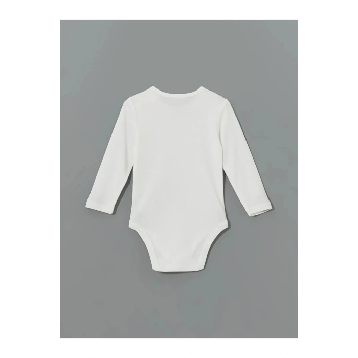 LCW baby Ekru Bisiklet Yaka Uzun Kollu Kız Bebek Çıtçıtlı Body 2li