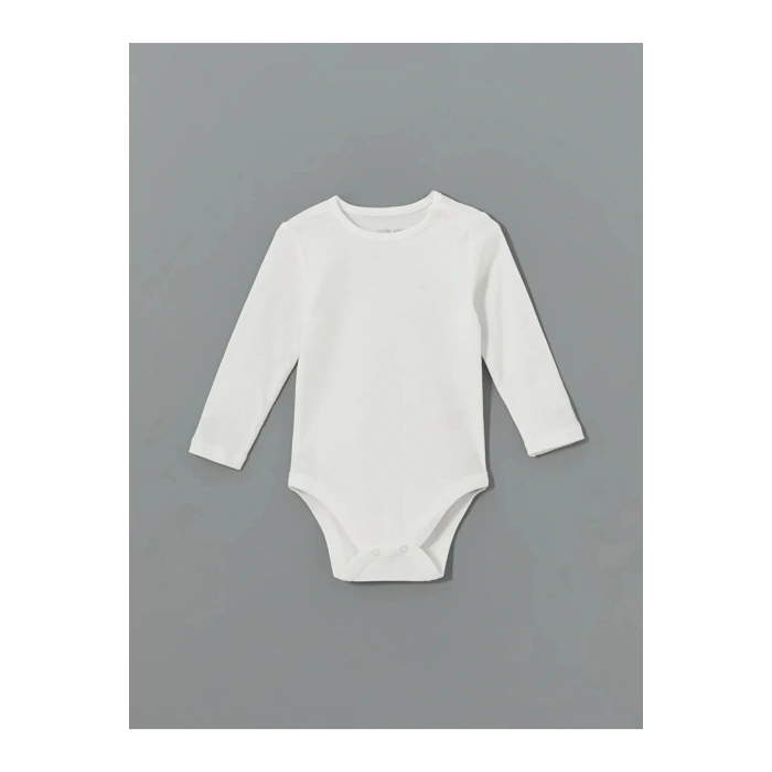 LCW baby Ekru Bisiklet Yaka Uzun Kollu Kız Bebek Çıtçıtlı Body 2li
