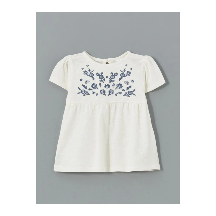 LCW baby Ekru Çiçekli Kız Bebek Tişört ve Tayt 2li