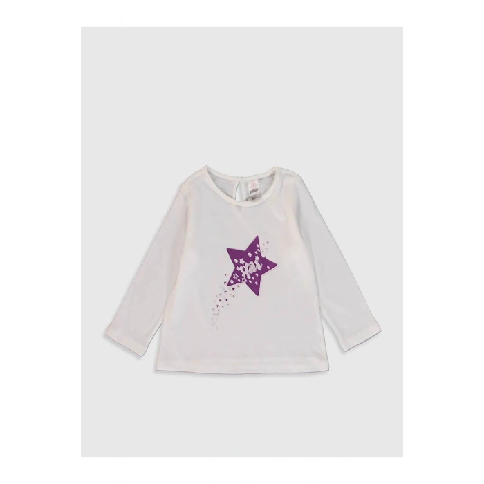 LCW baby Ekru Kız Bebek Baskılı Tişört