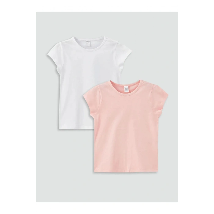 LCW baby Fuşya Bisiklet Yaka Kısa Kollu Kız Bebek Tişört 2li