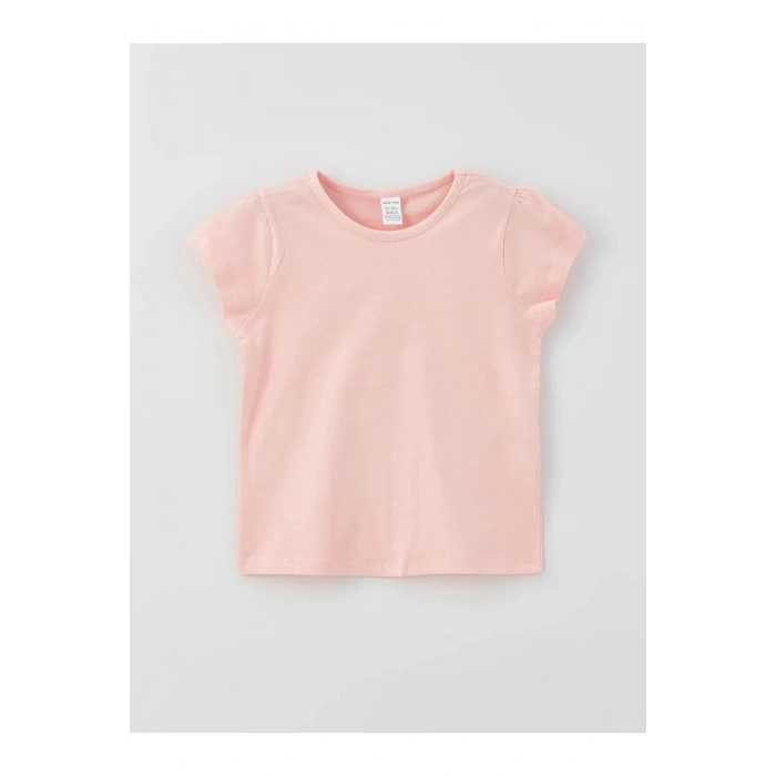 LCW baby Fuşya Bisiklet Yaka Kısa Kollu Kız Bebek Tişört 2li