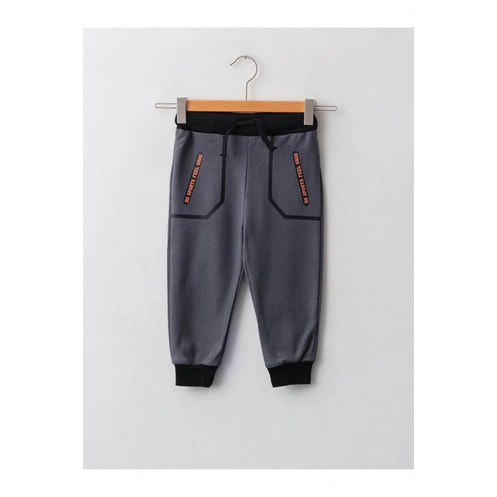 LCW baby Gri Beli Lastikli Baskılı Erkek Bebek Jogger Eşofman Alt