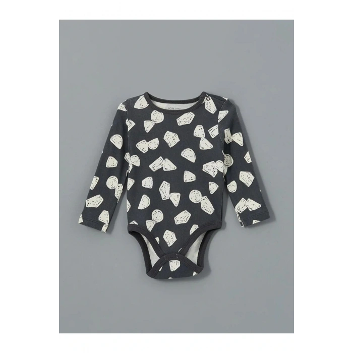 LCW baby Gri Bisiklet Yaka Baskılı Erkek Bebek Çıtçıtlı Body 3lü