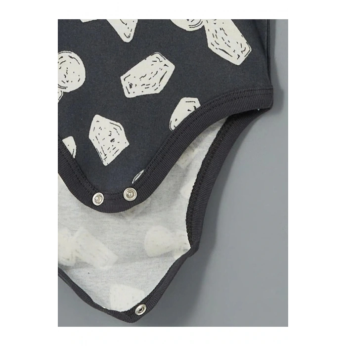 LCW baby Gri Bisiklet Yaka Baskılı Erkek Bebek Çıtçıtlı Body 3lü