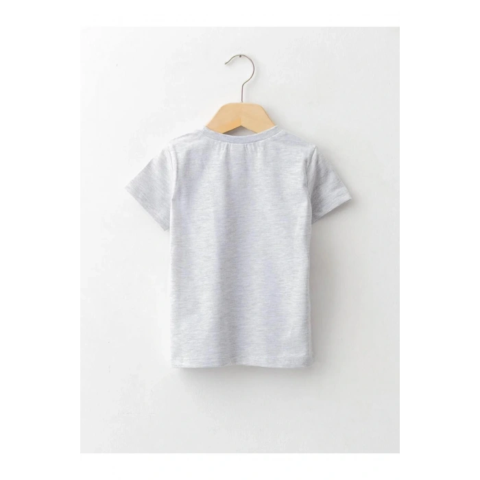 LCW baby Gri Bisiklet Yaka Kısa Kollu Baskılı Erkek Bebek Tişört