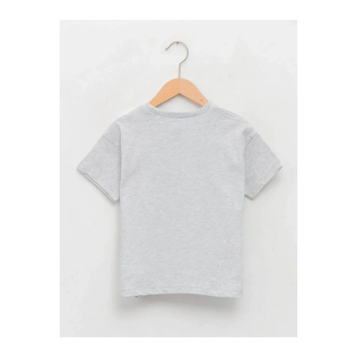 LCW baby Gri Bisiklet Yaka Kısa Kollu Baskılı Erkek Bebek Tişört