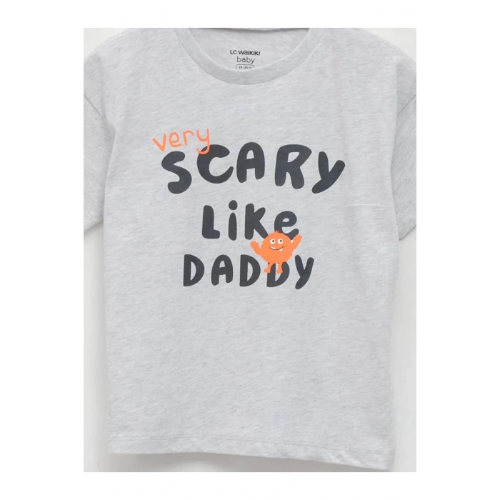 LCW baby Gri Bisiklet Yaka Kısa Kollu Baskılı Erkek Bebek Tişört