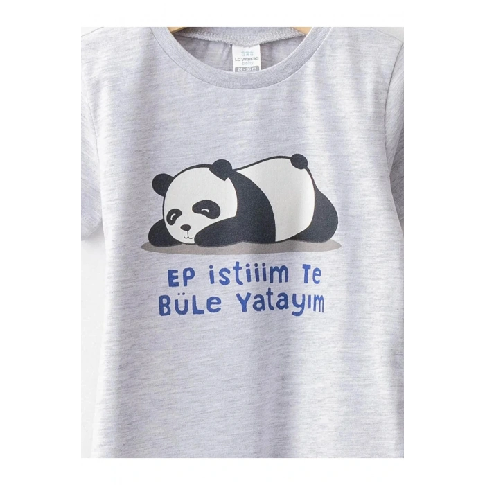 LCW baby Gri Bisiklet Yaka Kısa Kollu Baskılı Erkek Bebek Tişört