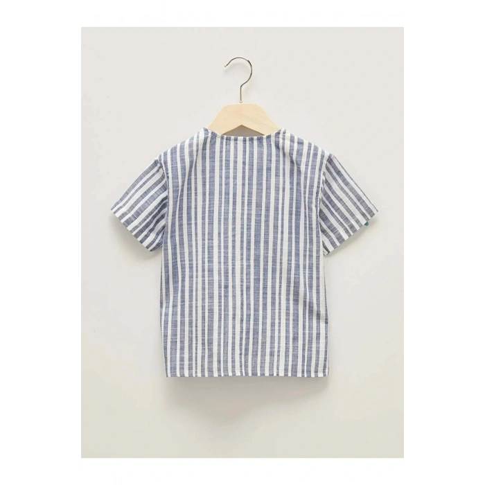 LCW baby Gri Bisiklet Yaka Kısa Kollu Çizgili Erkek Bebek Gömlek