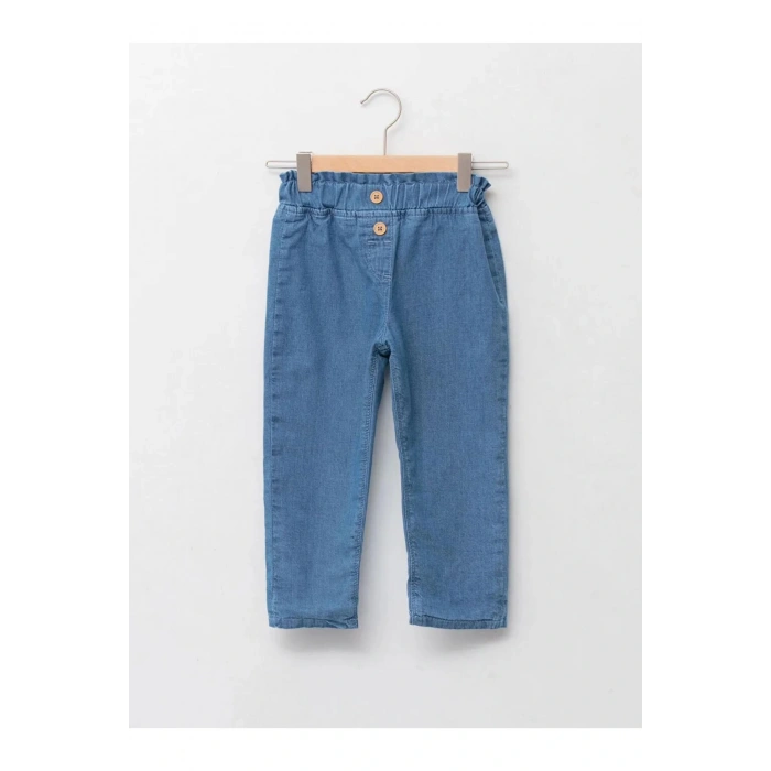 LCW baby İndigo Beli Lastikli Basic Kız Bebek Astarlı Mom Jean Pantolon