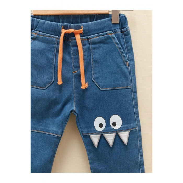 LCW baby İndigo Beli Lastikli Baskılı Erkek Bebek Jean Pantolon