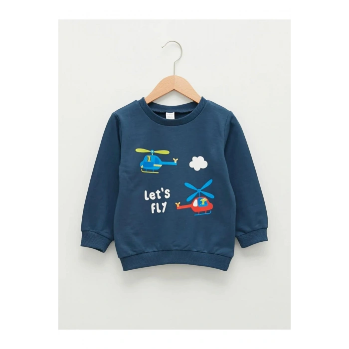 LCW baby İndigo Bisiklet Yaka Uzun Kollu Baskılı Erkek Bebek Sweatshirt