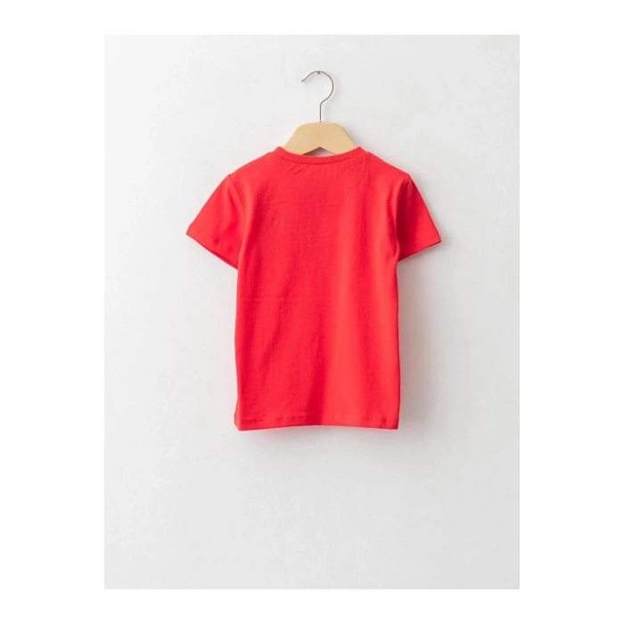 LCW baby kırmızı Bisiklet Yaka Kısa Kollu Yılbaşı Temalı Pamuklu Erkek Bebek Tişört