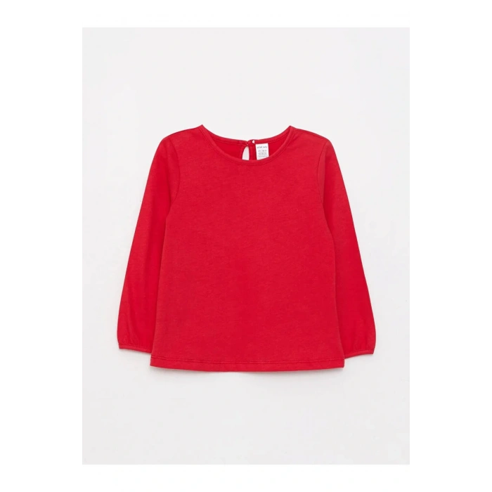 LCW baby Kırmızı Bisiklet Yaka Uzun Kol Basic Kız Bebek Tişört