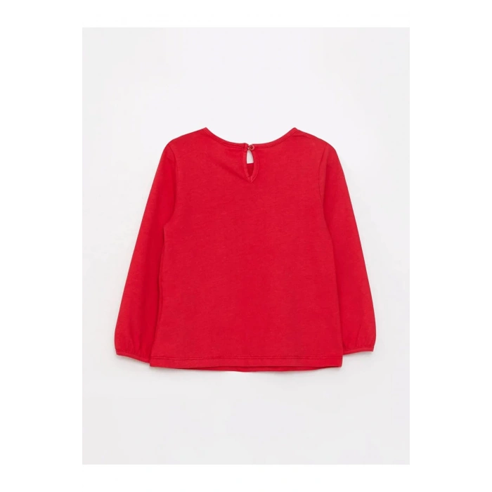 LCW baby Kırmızı Bisiklet Yaka Uzun Kol Basic Kız Bebek Tişört