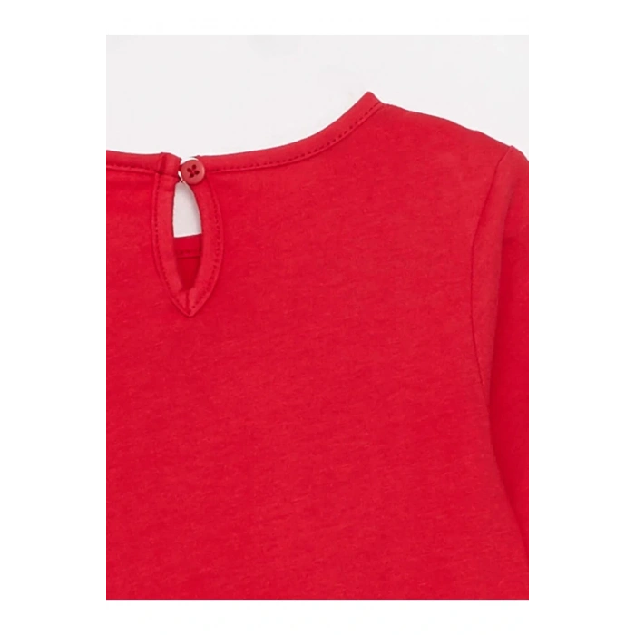 LCW baby Kırmızı Bisiklet Yaka Uzun Kol Basic Kız Bebek Tişört