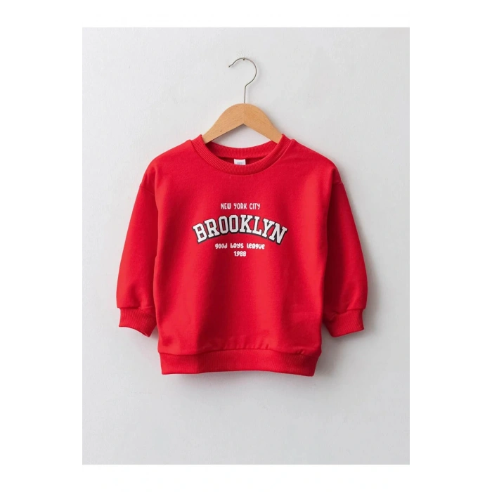 LCW baby Kırmızı Bisiklet Yaka Uzun Kollu Baskılı Erkek Bebek Sweatshirt