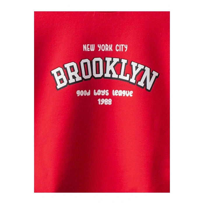 LCW baby Kırmızı Bisiklet Yaka Uzun Kollu Baskılı Erkek Bebek Sweatshirt