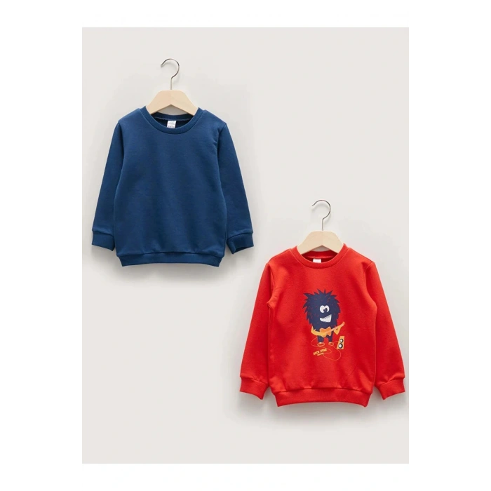 LCW baby Kırmızı Bisiklet Yaka Uzun Kollu Erkek Bebek Sweatshirt 2li