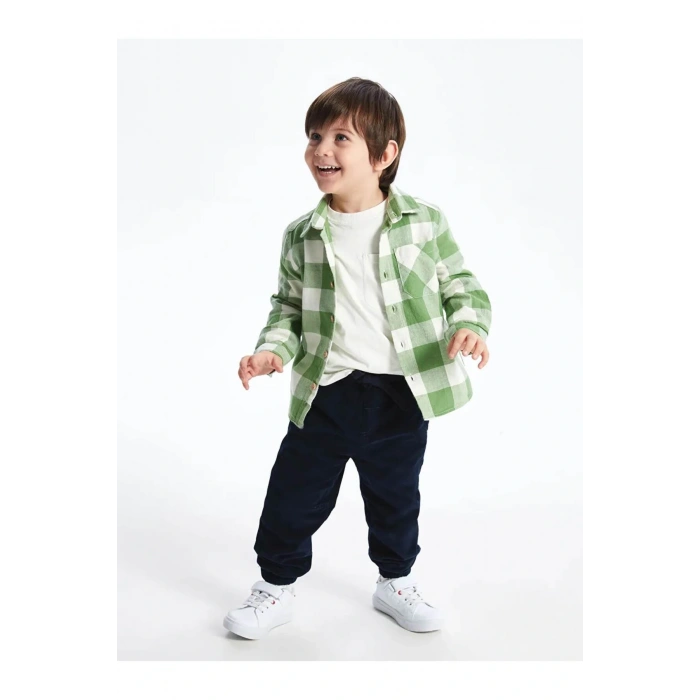 LCW baby Lacivert Beli Lastikli Basic Kadife Erkek Bebek Pantolon